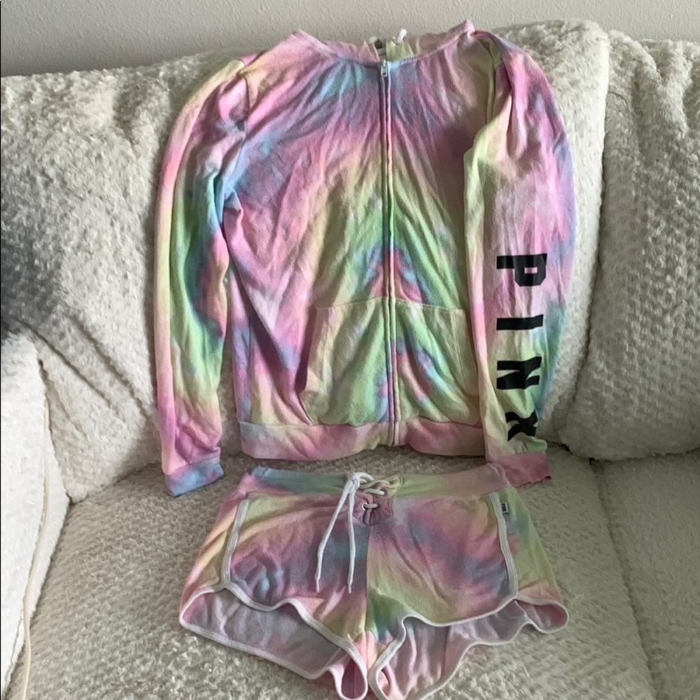 PINK Tie-Dye Hoodie and Shorts Set
